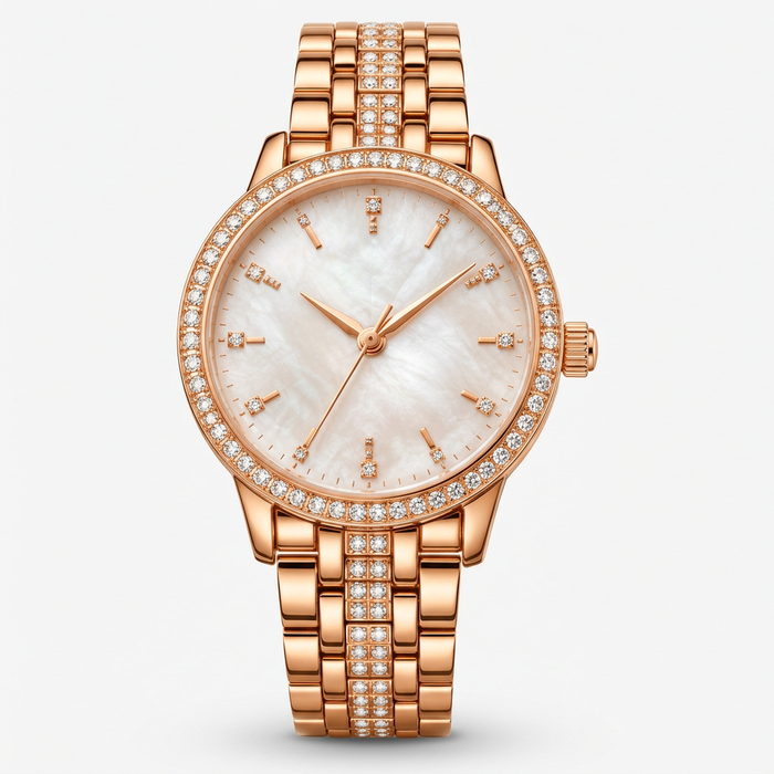 Women's Rose Gold Crystal-Set Watch – Straight Front View