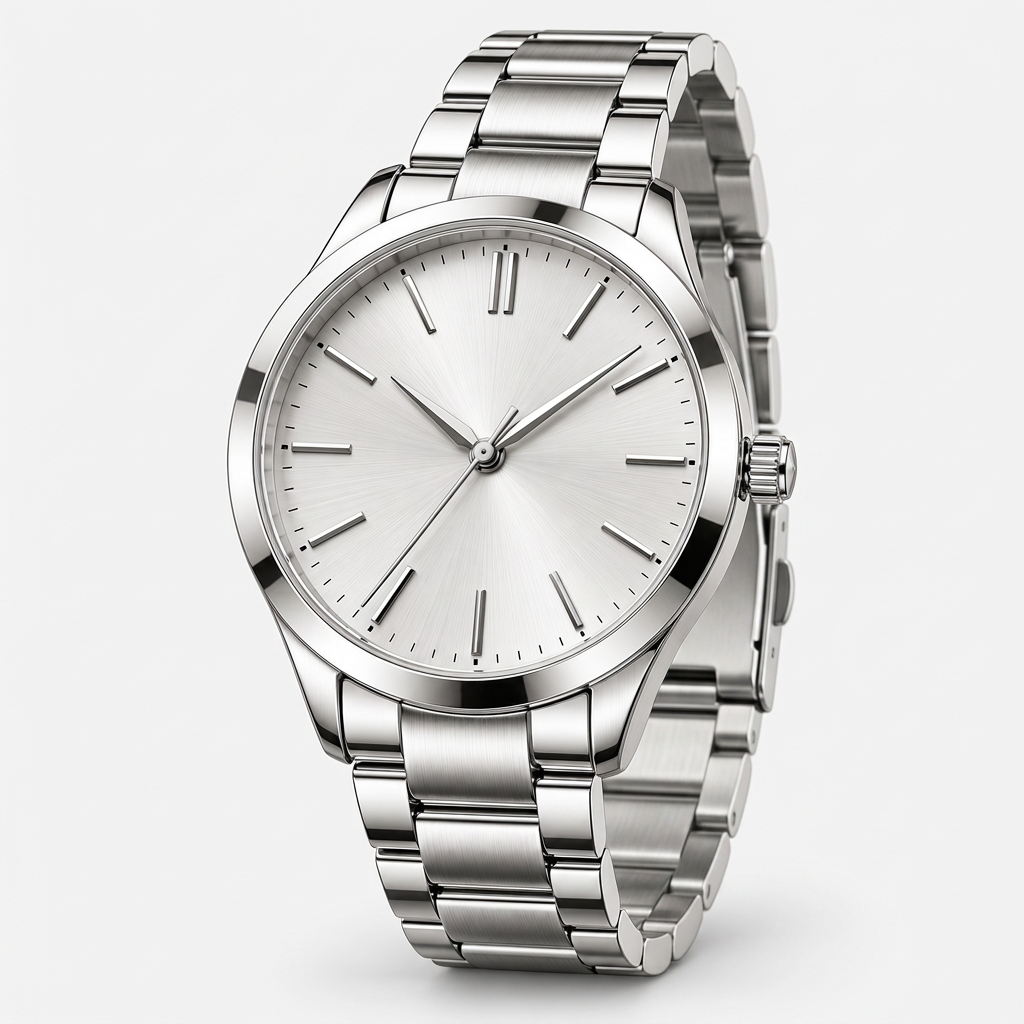 Minimalist silver women's watch - front 45 degree three-quarter view