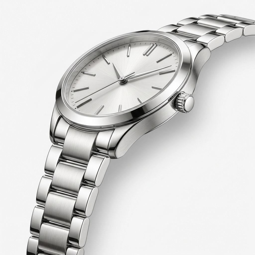 Minimalist silver women's watch - side 45 degree view