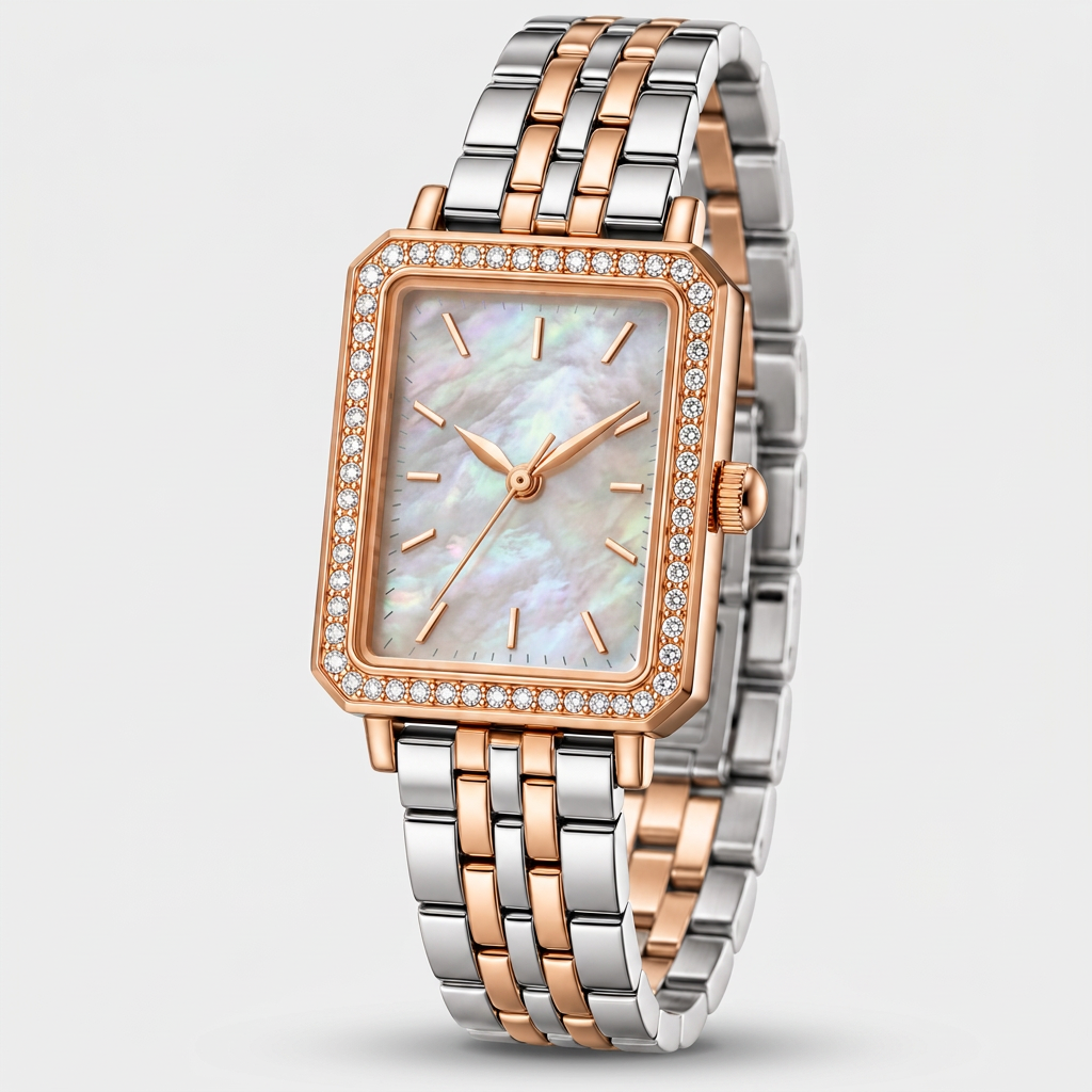 Two-Tone Diamond-Set Rose Gold Women's Watch - Front 45 Degree View