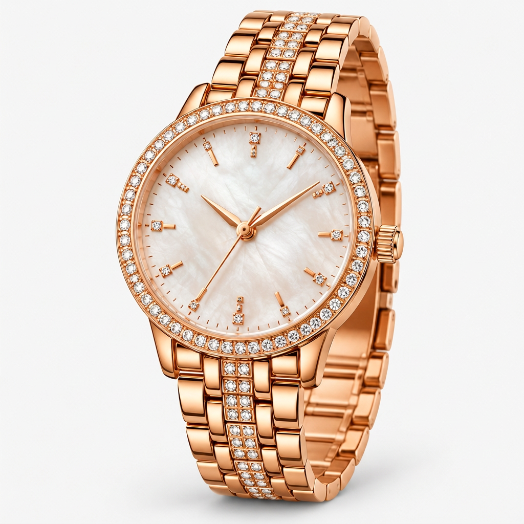 Women's Rose Gold Crystal-Set Watch – Front 45° View