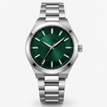Women's emerald green dial stainless steel watch - straight front view